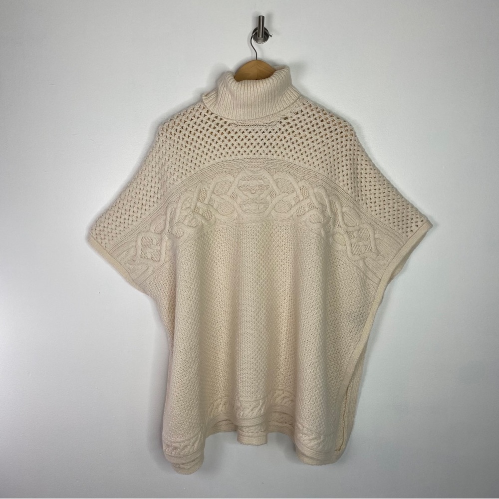 Lauren Ralph Lauren Cream Wool Blend Turtleneck Poncho Size M/L